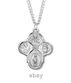 925 Sterling Silver Four Way Flower Pendant Medal Necklace With Made in USA