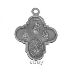 925 Sterling Silver Four Way Flower Pendant Medal Necklace With Made in USA