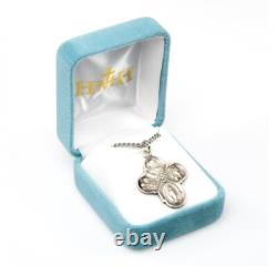 925 Sterling Silver Four Way Flower Pendant Medal Necklace With Made in USA