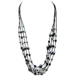 925 Sterling Silver Gray Baroque Pearl & Black Spinel Made in Thailand Necklace