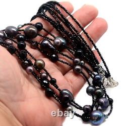 925 Sterling Silver Gray Baroque Pearl & Black Spinel Made in Thailand Necklace