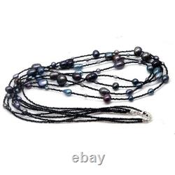 925 Sterling Silver Gray Baroque Pearl & Black Spinel Made in Thailand Necklace
