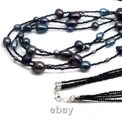 925 Sterling Silver Gray Baroque Pearl & Black Spinel Made in Thailand Necklace