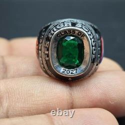 925 Sterling Silver Green Cushion Ring Personalized Collage Graduation Gifts