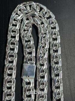 925 Sterling Silver Hand Made Chino Link 24 inch Chain Solid 124.9 Grams 11mm