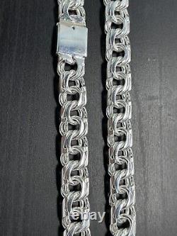 925 Sterling Silver Hand Made Chino Link 24 inch Chain Solid 124.9 Grams 11mm