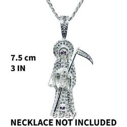 925 Sterling Silver Iced Out Santa Muerte Reaper Pendant Made In Taxco Mexico