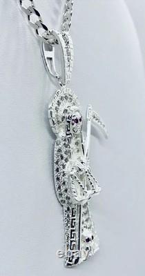 925 Sterling Silver Iced Out Santa Muerte Reaper Pendant Made In Taxco Mexico