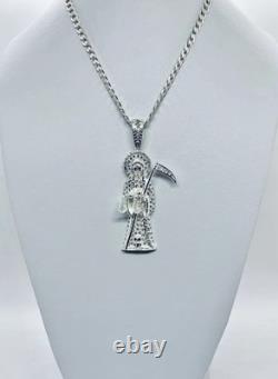 925 Sterling Silver Iced Out Santa Muerte Reaper Pendant Made In Taxco Mexico