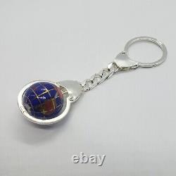 925 Sterling Silver Keychain Genuine Gemstone Globe Key Chain Ring Made in Italy