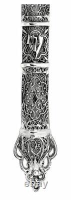 925 Sterling Silver LARGE Filigree Mezuzah Case Hand Made in Israel Judaica