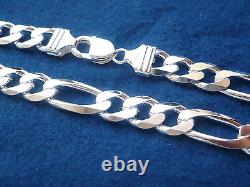 925 Sterling Silver Men's Chain 11mm Figaro Link Necklace 20- 36 Made in Italy