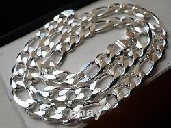 925 Sterling Silver Men's Chain 11mm Figaro Link Necklace 20- 36 Made in Italy