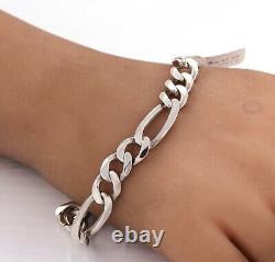 925 Sterling Silver Men's Figaro Link Chain Bracelet made in Italy