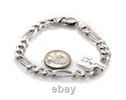 925 Sterling Silver Men's Figaro Link Chain Bracelet made in Italy