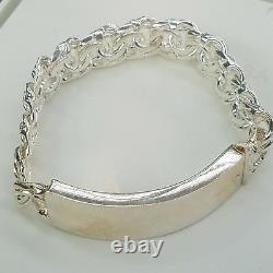 925 Sterling Silver Men's ID Bracelet Hand Made Twisted Links 14 mm 72.3 grams