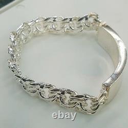 925 Sterling Silver Men's ID Bracelet Hand Made Twisted Links 14 mm 72.3 grams