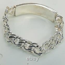 925 Sterling Silver Men's ID Bracelet Hand Made Twisted Links 14 mm 72.3 grams