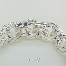 925 Sterling Silver Men's ID Bracelet Hand Made Twisted Links 14 mm 72.3 grams