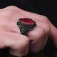 925 Sterling Silver Men's Ring with Ruby Stone Turkish Master Made Silver Ring