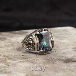 925 Sterling Silver Mens Ring, MysticTopaz GemStone Handmade Men Silver Ring