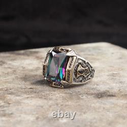 925 Sterling Silver Mens Ring, MysticTopaz GemStone Handmade Men Silver Ring