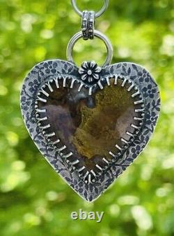925 Sterling Silver Moss Agate Heart Pendant Green Moss Agate ARTISAN MADE