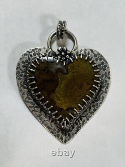 925 Sterling Silver Moss Agate Heart Pendant Green Moss Agate ARTISAN MADE