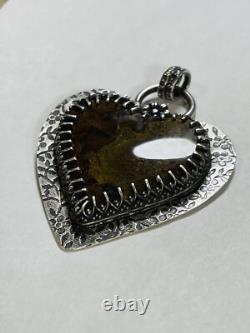 925 Sterling Silver Moss Agate Heart Pendant Green Moss Agate ARTISAN MADE