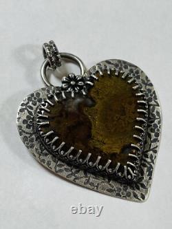 925 Sterling Silver Moss Agate Heart Pendant Green Moss Agate ARTISAN MADE