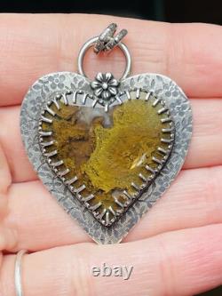 925 Sterling Silver Moss Agate Heart Pendant Green Moss Agate ARTISAN MADE