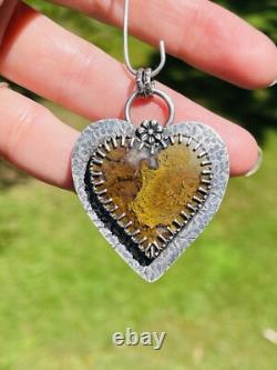 925 Sterling Silver Moss Agate Heart Pendant Green Moss Agate ARTISAN MADE