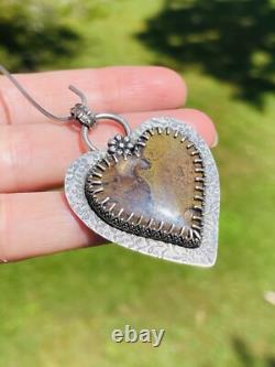 925 Sterling Silver Moss Agate Heart Pendant Green Moss Agate ARTISAN MADE