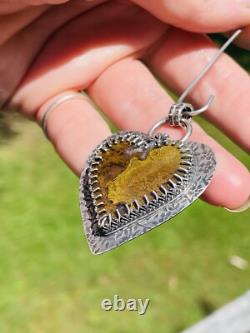 925 Sterling Silver Moss Agate Heart Pendant Green Moss Agate ARTISAN MADE