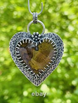 925 Sterling Silver Moss Agate Heart Pendant Green Moss Agate ARTISAN MADE