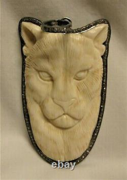 925 Sterling Silver Natural Diamond Large Carved Panther Pendant Custom Made