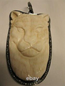925 Sterling Silver Natural Diamond Large Carved Panther Pendant Custom Made