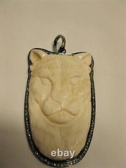 925 Sterling Silver Natural Diamond Large Carved Panther Pendant Custom Made