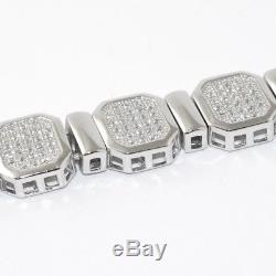 925 Sterling Silver Octagon Lab Made Iced Out Mens Bracelet