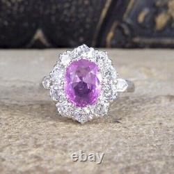 925 Sterling Silver Oval Lab Created Pink Sapphire & CZ Wedding Ring