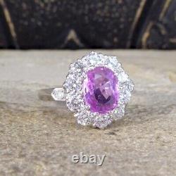 925 Sterling Silver Oval Lab Created Pink Sapphire & CZ Wedding Ring