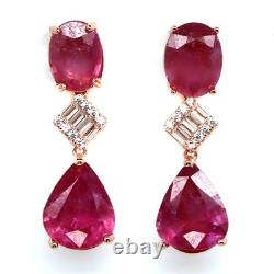 925 Sterling Silver Red Ruby & Cubic Zirconia Made in Thailand Earrings