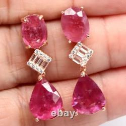 925 Sterling Silver Red Ruby & Cubic Zirconia Made in Thailand Earrings