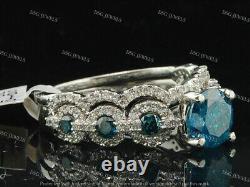 925 Sterling Silver Ring Band Women's Bridal Set 3.40 Ct Lab Created Aquamarine