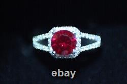 925 Sterling Silver Ring Real Lab Made Ruby & Cz Accent Size 7.5