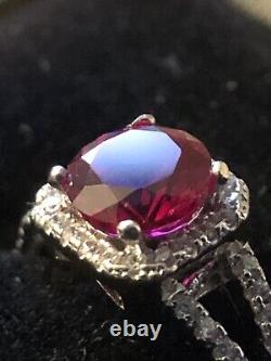 925 Sterling Silver Ring Real Lab Made Ruby & Cz Accent Size 7.5