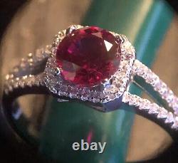 925 Sterling Silver Ring Real Lab Made Ruby & Cz Accent Size 7.5