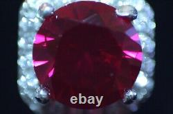 925 Sterling Silver Ring Real Lab Made Ruby & Cz Accent Size 7.5