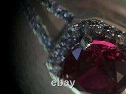 925 Sterling Silver Ring Real Lab Made Ruby & Cz Accent Size 7.5