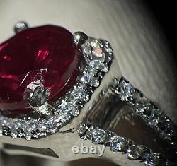 925 Sterling Silver Ring Real Lab Made Ruby & Cz Accent Size 7.5